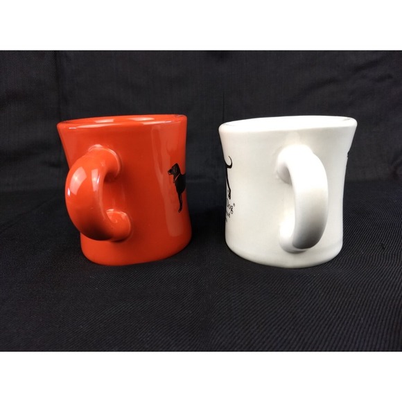 Black Dog Martha's Vineyard Coffee Mugs Orange & White Ceramic Diner Style Set/2 - Picture 6 of 16